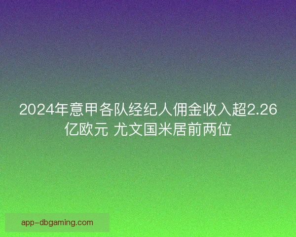 2024年意甲各队经纪人佣金收入超2.26亿欧元 尤文国米居前两位
